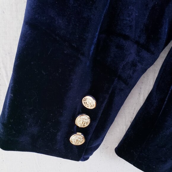 Anthropologie Hazel Blue Velvet Blazer Stretch Jacket Velour sz XL Boho Nautical - Picture 7 of 13